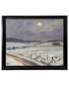 Huile sur toile par Léonard  Bordes paysage de neige 