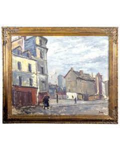 huile sur carton par Leonard Bordes vue de village 