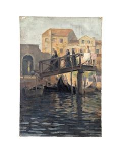 Huile sur toile scène de canal