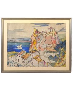 gouache par Raoul Van Maldere Marine