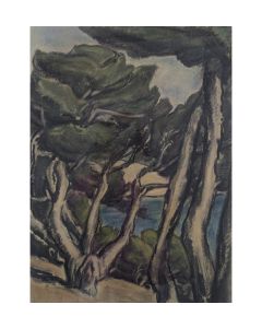 Dessin au pastel de A DELFAU arbre torturé