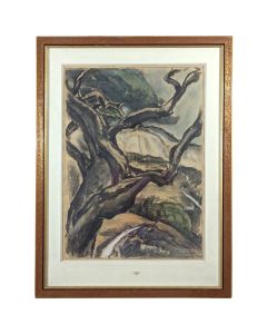 Dessin au pastel de A DELFAU arbre torturé