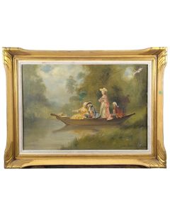 Théodore Levigne Huile sur toile , scène de parc 