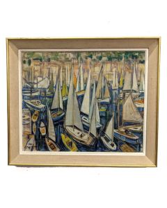 Huile sur toile port  provençal signée Jean Frederic  Canepa 