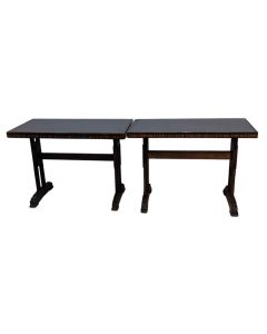 Paire de tables de bistrot  art dèco 1930 en marqueterie et opaline noire 