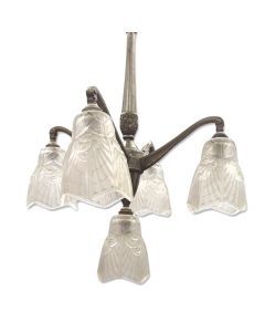 Lustre en fer forgé années 1930 Art déco aux tulipes moulées