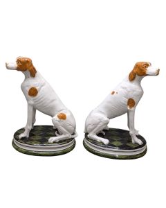 Paire de chiens (pointer anglais) en majolique italienne 