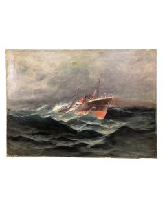 Bateau dans la tourmente huile sur toile par Savigny