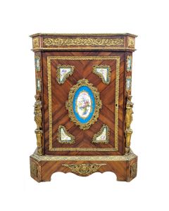 Bahut Napoléon III marqueterie plaque de porcelaine de Sèvres & registre de bronze doré XIXème