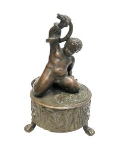 Bronze XIXème Hercule enfant patine verte
