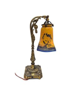 Lampe de bureau  en bronze époque Art nouveau 1900 tulipe de Noverdy