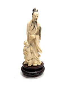 Statuette ivoire okimono XIXème  homme et enfant 