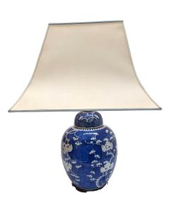 Vase de chine blanc bleu monté pied de lampe