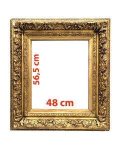 Cadre à oreilles 1900 à restaurer en bois et stuc doré 56,5x48 cm