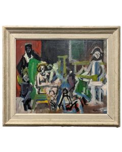 huile sur isorelle époque 20ème Rudolf Kundera école tchèque Arlequin