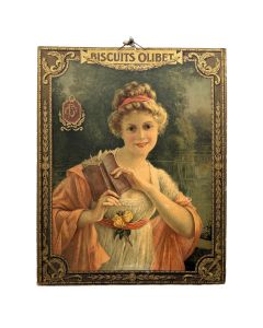 Carton publicitaire biscuiterie vers 1900 chromolithographie