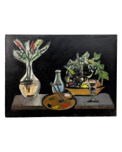 Nature morte huile sur carton par Rudolf Kundera 