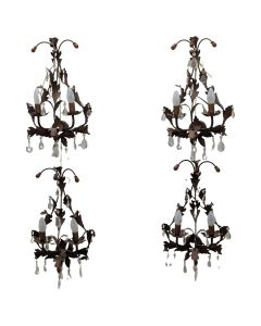 Série de 4 appliques en tôle peinte et pampilles colorées