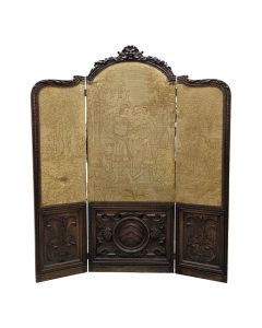 Paravent baroque en noyer sculpté et tissus 