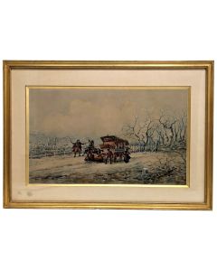 Aquarelle  Emile Henry 1909 la diligence 