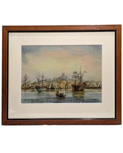 aquarelle port de Marseille signée  Spinelli 