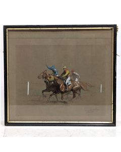 Scène hippique auqarelle guachée par Eugène Péchaubes 