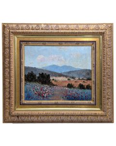 Huile sur toile champ de lavande signé S Gines