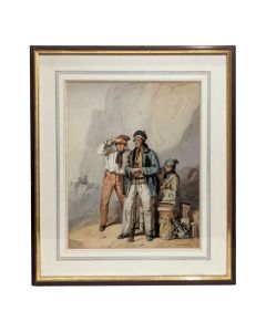 Charles Ramelet Dessin aquarelle fin XIXème Les marins 