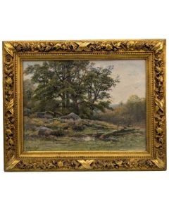 Paysage pastel 1900 signée H Maréchal dans son cadre en bois et stuc doré