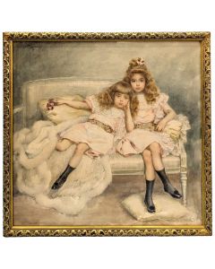 Aquarelle de Cesare Saccaggi 1900 les deux sœurs