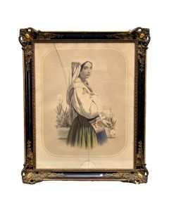 Gravure italienne XIXème "francesca" dans son cadre laqué doré