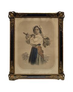 Gravure italienne XIXème "Gianetta" dans son cadre laqué doré