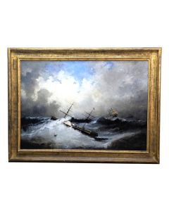 Gustave Marius Julien Bateau dans la tempête huile sur toile XIXème