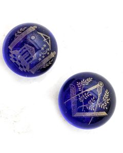 Paire de Presse-papier en sulfure aux symboles maçonniques