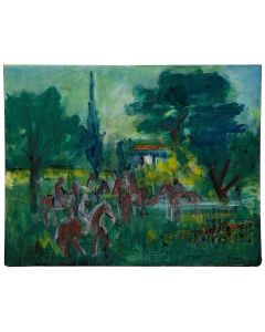 Huile sur isorelle  Scène cavalière  par Rudolf Kundera 