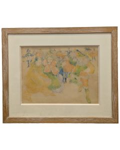 Dessin aquarelle art nouveau décor de personnages 