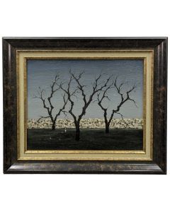 Huile sur toile Hubert Aicardi Paysage de forêt aux arbres morts 20ème