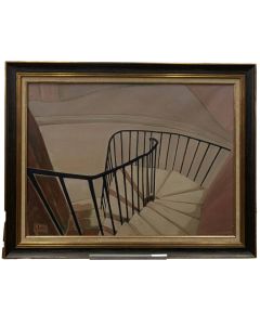 Huile sur toile l'escalier mauve par Anne Gacon