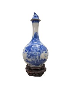 Vase couvert blanc bleu de chine XIXème