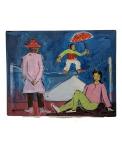 Huile sur isorelle le singe savant Rudolf Kundera &eacute;cole tch&egrave;que