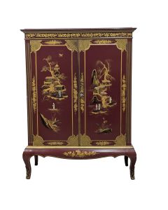 Bahut chinoisant en laque rouge années 50 