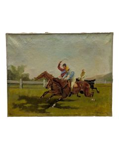 Huile sur toile course hippique   1900 