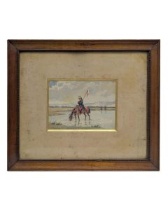Dessin aquarelle militaire soldat à cheval en train de boire