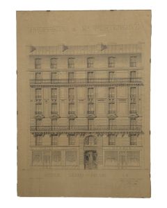 Dessin d'architecture XIX&egrave;me   fa&ccedil;ade d'un immeuble haussmanien   en 1891