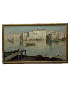 huile sur panneau vue de Martigues par Albert Regagnon