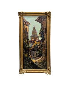 Paysage de village provençal vue de l'église par Jules Izier