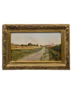 Huile sur panneau La gare de Rognes  par Th&eacute;odore Jourdan 