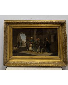 Huile sur panneau orientaliste fantasia cavaliers b&eacute;douins sign&eacute; E. Fromentin 