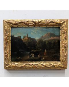 Huile sur panneau monnogramm&eacute;e DC XIX&egrave;me paysage bord de mer