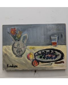 Nature morte huile sur carton par Rudolf Kundera 